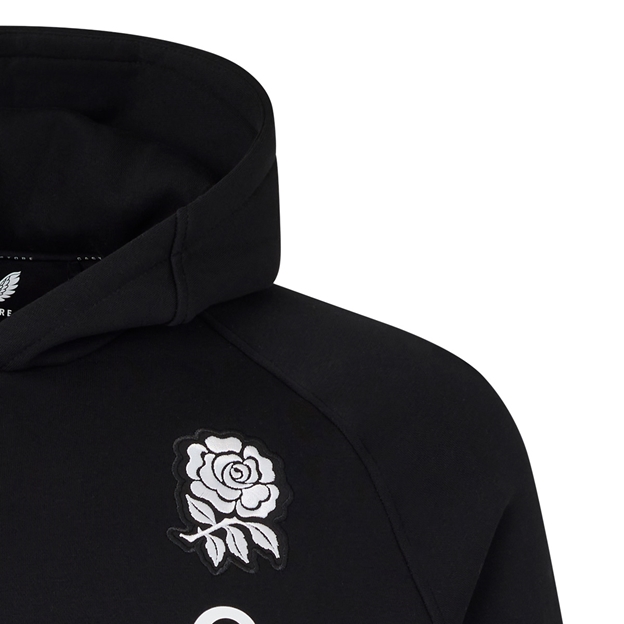 England Womens Off Pitch Hoodie 26/27 Castore Black - Embroidered RFU Rose Close-up