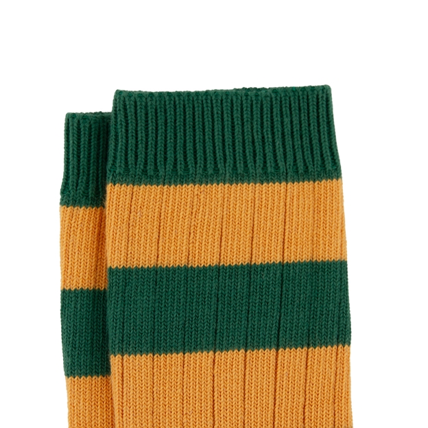 Rugby 1823 Striped Socks Green/Gold - Cuff Close-up