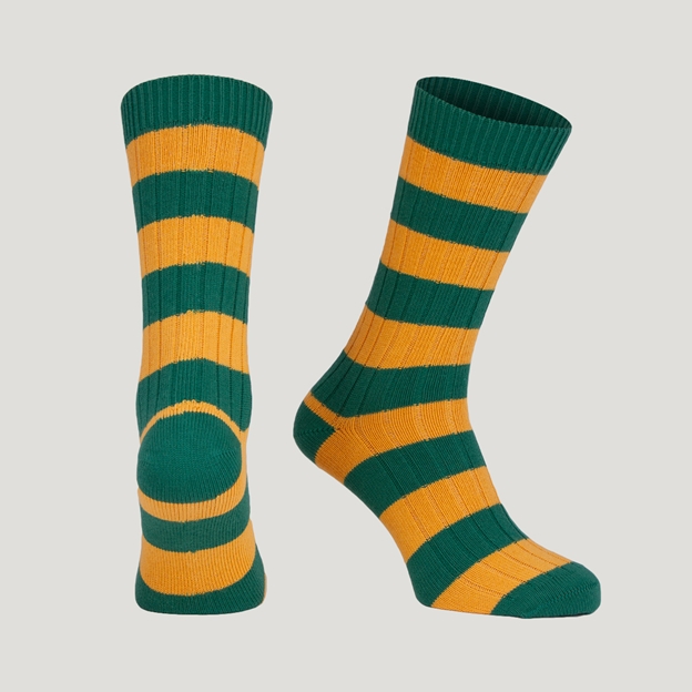 Heritage Pure Cotton Striped Socks - Green/Gold