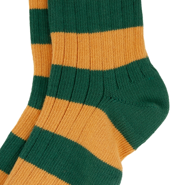 Rugby 1823 Striped Socks Green/Gold - Heel Close-up