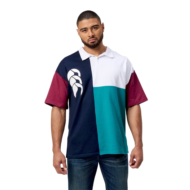 Canterbury Mens Harlequin Rugby Shirt Short Sleeve Multi - Model Front