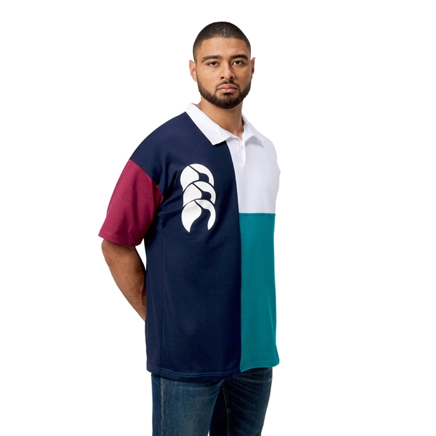 Canterbury Mens Harlequin Rugby Shirt Short Sleeve Multi - Model Side