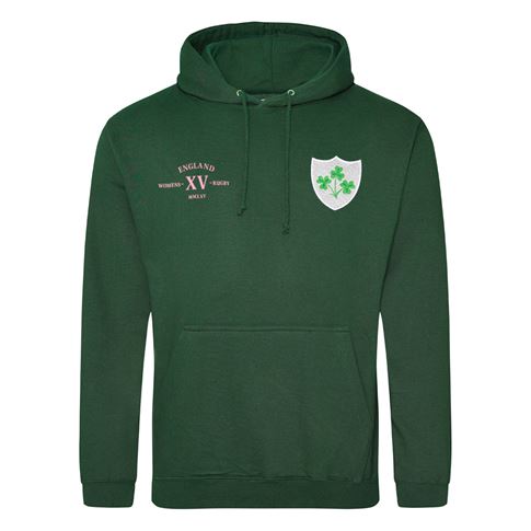 Ireland Mens Classic XV Hoodie Bottle Green - Front Ireland Mens Classic XV Hoodie Bottle Green - Front