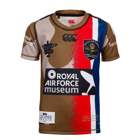 RAF Kid's 7’s VE Day 80th Anniversary Rugby Shirt Camo - Front RAF Kid's 7’s VE Day 80th Anniversary Rugby Shirt Camo - Front