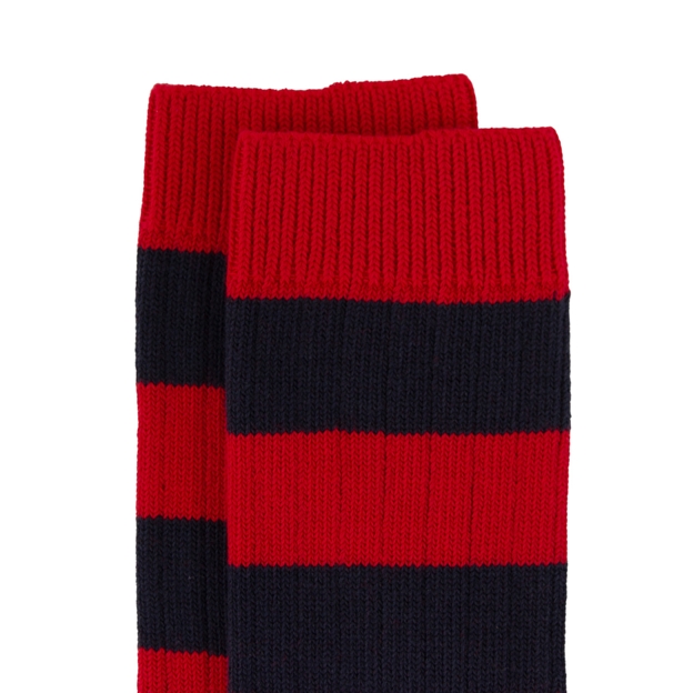 Rugby 1823 Striped Socks Red/Navy - Cuff Close-up