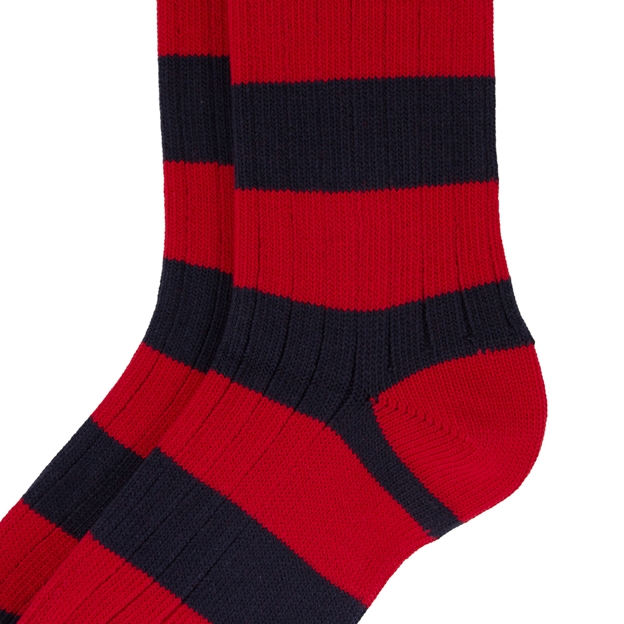 Rugby 1823 Striped Socks Red/Navy - Heel Close-up
