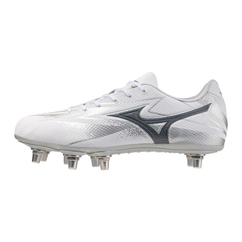 Mizuno Adults Waitangi Pro Soft Ground Rugby Boots White/Metalic Gray - Outstep