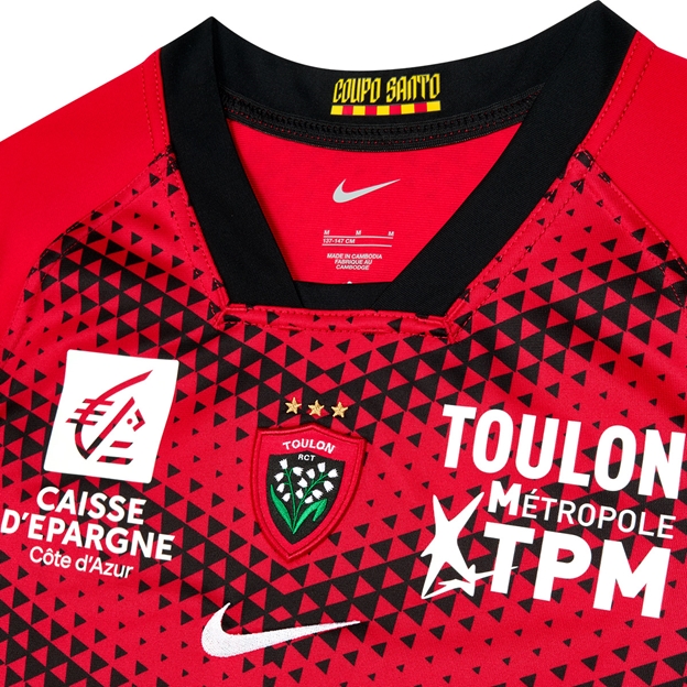 RC Toulon Kids Home Rugby Shirt 25/26 Red - Front Close-up