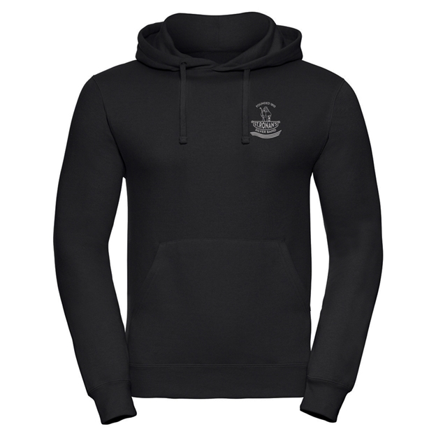 St Ronans Silver Band Adults Hoodie Black - Front View