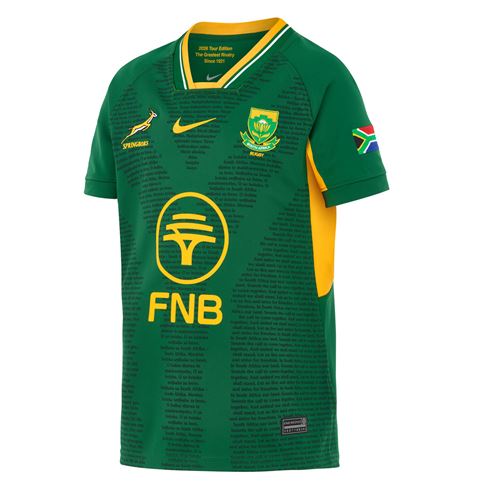 South Africa Springboks Kids All Blacks Home Rugby Shirt 26/27 Gorge Green - Front View
