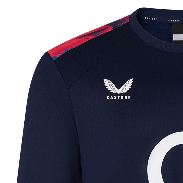 England Mens Pre Match Drill Top 26/27 Blue Opal - RFU Rose Close-up