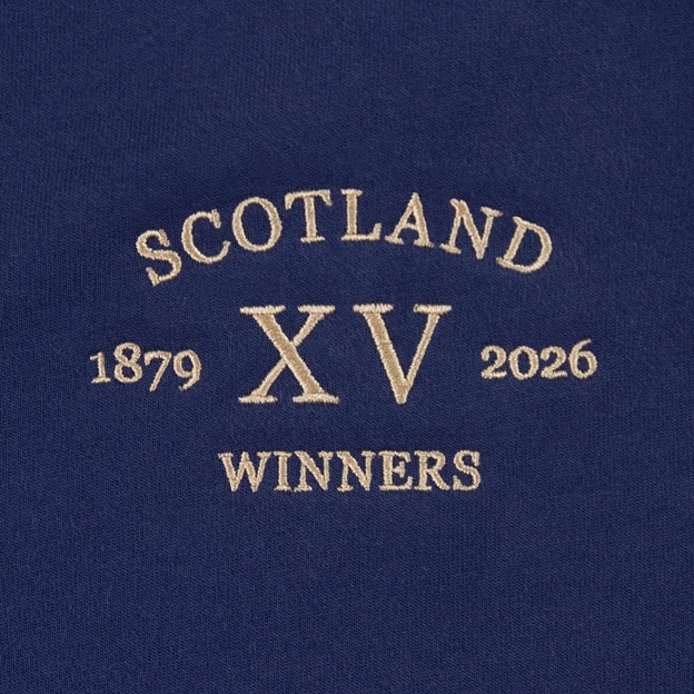 Scotland Mens Cup Winners 2026 Rugby Shirt Navy - Winners Embroidery Close-up