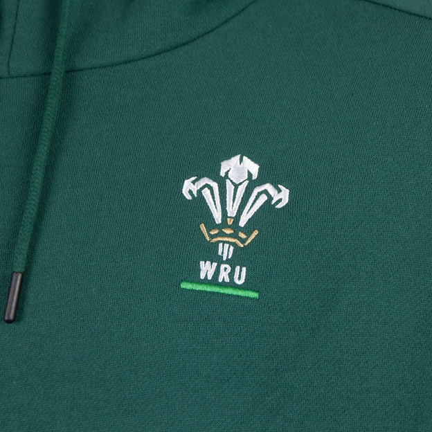 Wales Mens Travel Hoodie 26/27 Green - WRU Logo Close-up