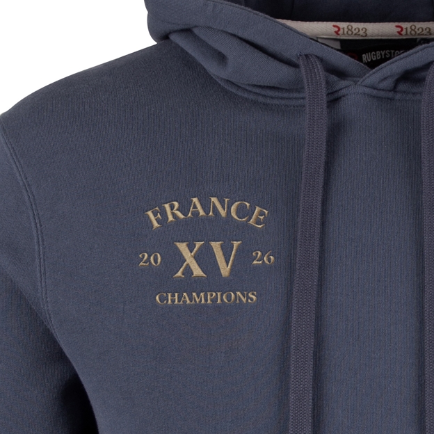 R1823 France Champions 2026 Hoodie Petrol Blue Back - Champions Close-up