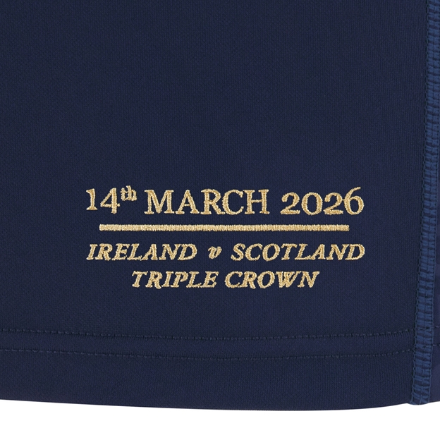 Scotland Mens Triple Crown 2026 Home Rugby Shirt 25/26 Navy - Hem Embroidery Close-up