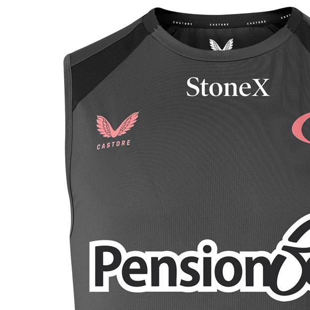 Saracens Mens Training Vest 26/27 Gunmetal - Castore Logo Close-up