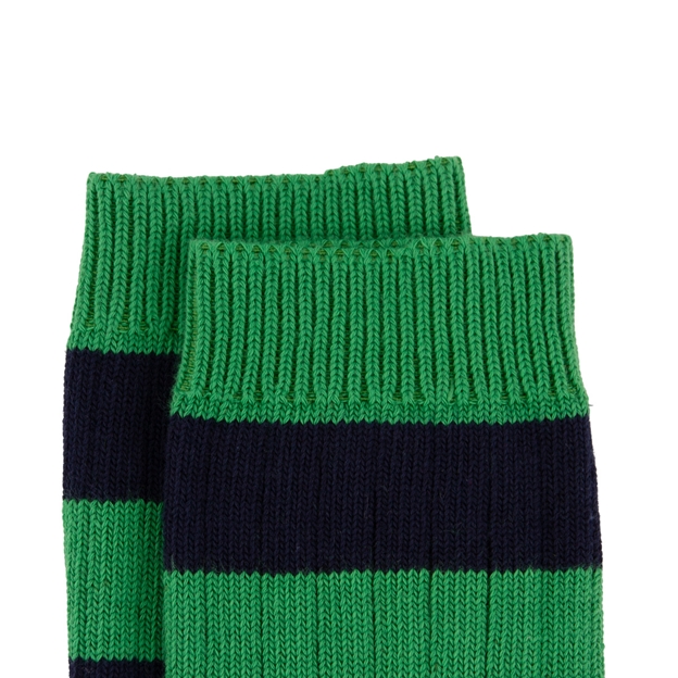 Rugby 1823 Striped Socks Green/Navy - Cuff Close-up