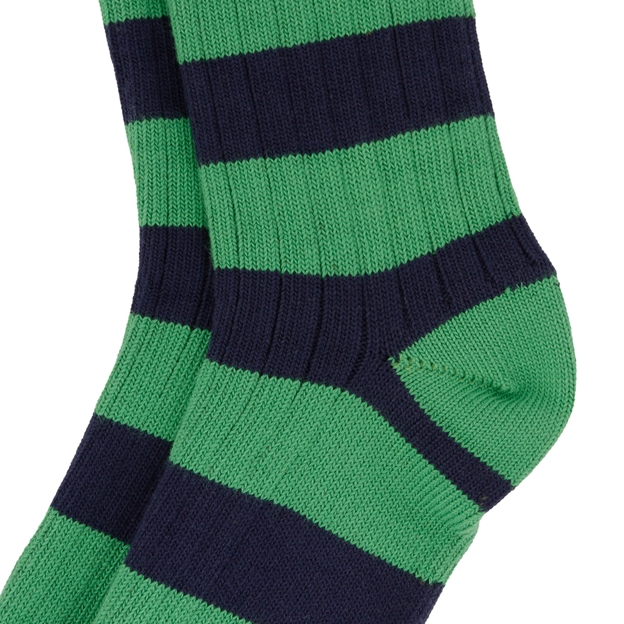Rugby 1823 Striped Socks Green/Navy - Heel Close-up