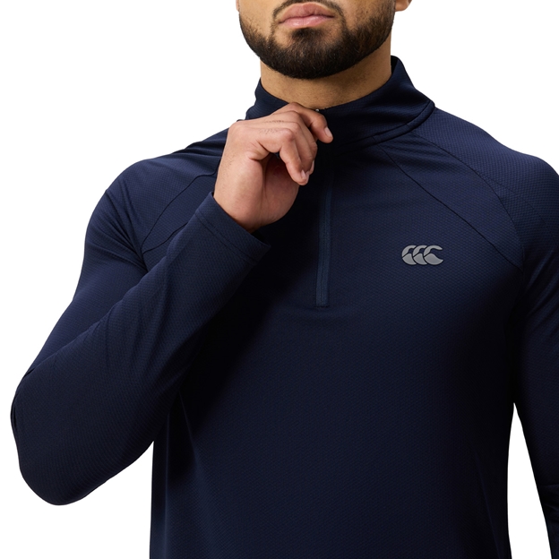 Canterbury Mens Tempo Quarter Zip Training Top Navy - Model Zip Close-up