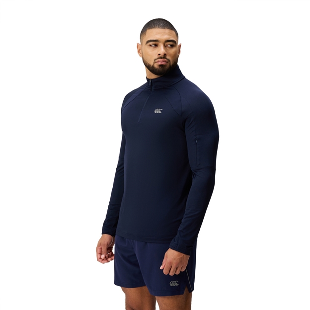 Canterbury Mens Tempo Quarter Zip Training Top Navy - Model Walking
