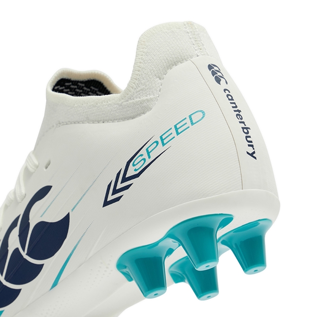 Canterbury Kids Speed Falcon 2.0 Pro Firm Ground Rugby Boots White - Heel Close-up