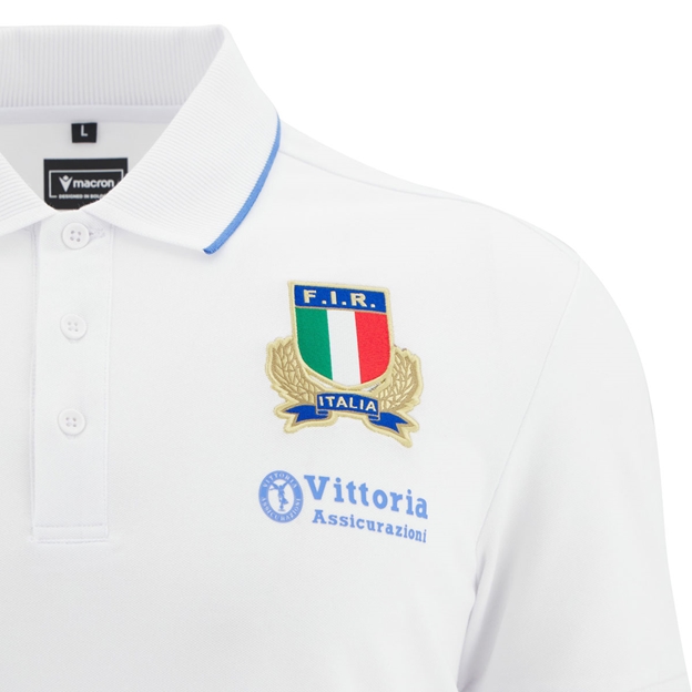 Italy Mens Cotton Players Travel Polo T-Shirt 25/26 White - Italy Badge Close-up