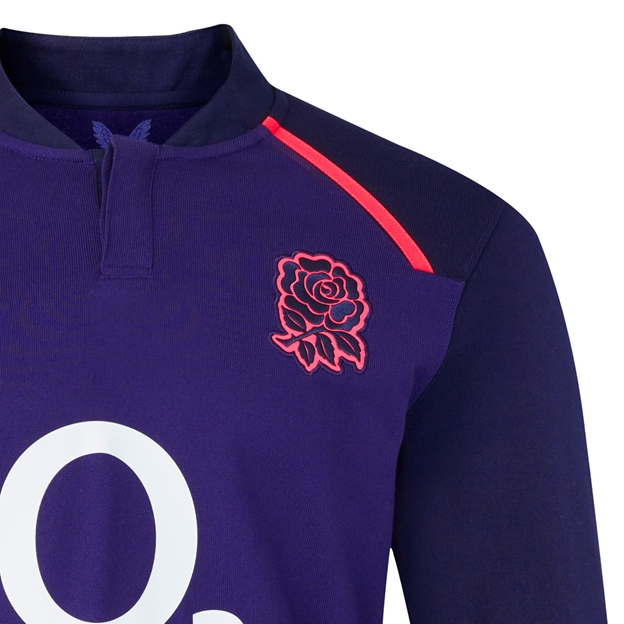 England Mens Away Classic Rugby Shirt - Long Sleeve 26/27 Maritime Blue - RFU Rose Close-up
