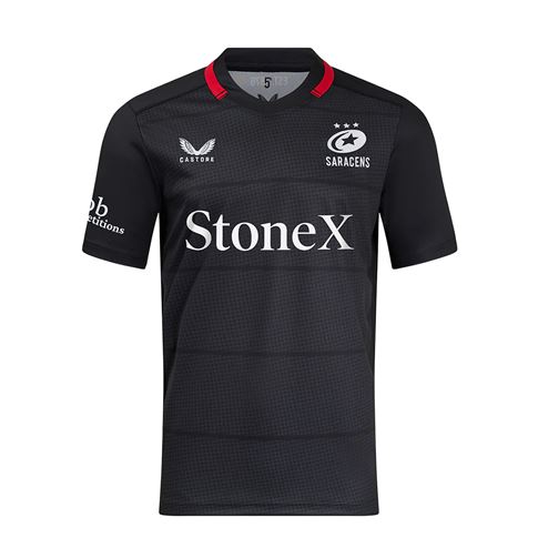 Saracens Kids Home Rugby Shirt 24/25 - Front Saracens Kids Home Rugby Shirt 24/25 - Front