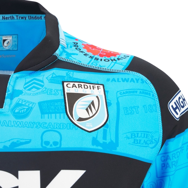 Cardiff Mens Home Rugby Shirt 25/26 Blue - Badge Close-up