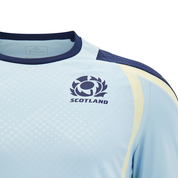 Scotland Mens Training Shirt 26/27 Short Sleeve Blue and Sand - Scotland Logo Close-up