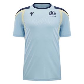 Scotland Mens Training Shirt 26/27 Short Sleeve Blue and Sand - Front View
