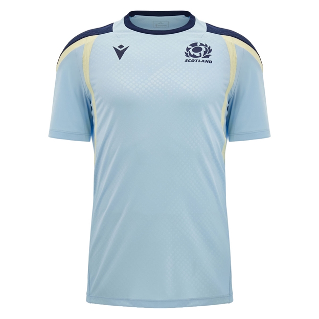 Scotland Mens Training Shirt 26/27 Short Sleeve Blue and Sand - Front View
