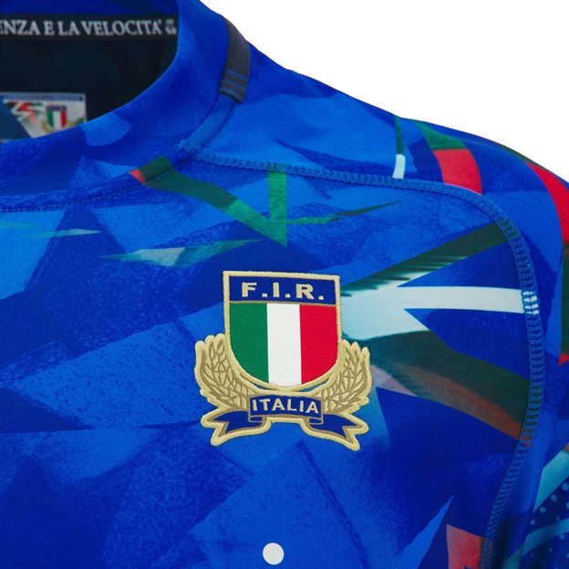 Italy Mens Home Rugby Shirt 26/27 Blue - FIR Logo Close-up