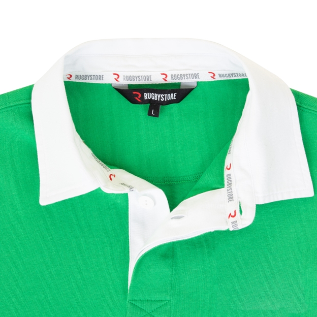 Rugby 1823 Mens Rugby Shirt Long Sleeve Bright Green - Collar Close-up