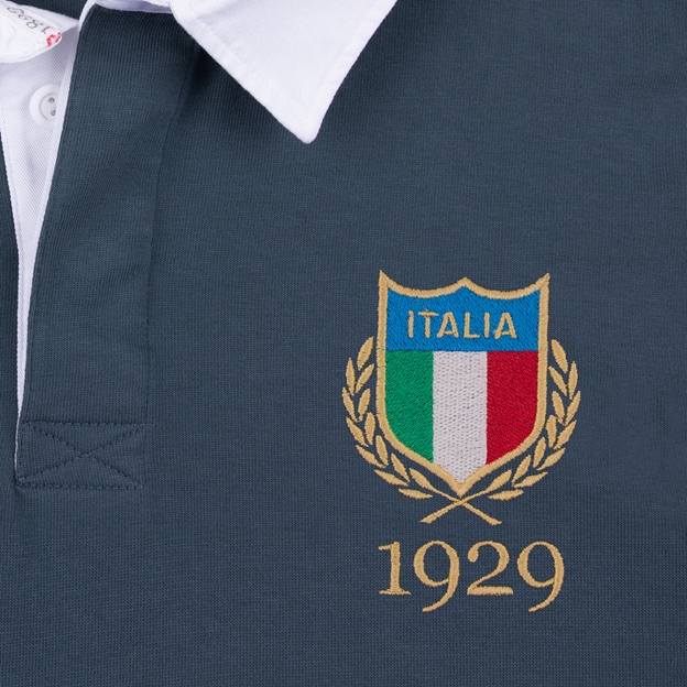 Italy 1910 Adults Heritage Rugby Shirt Petrol Blue - Badge Close-up