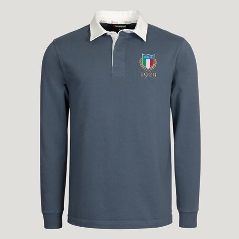 Italy 1929 Adults Heritage Rugby Shirt Petrol Blue - Front