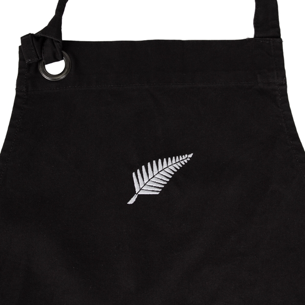 New Zealand Cotton Apron Black - Embroidery Close-up