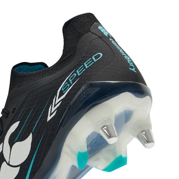 Canterbury Adults Speed Falcon 2.0 Elite Soft Ground Rugby Boots Jet Black - Heel Close-up