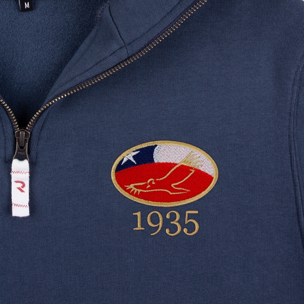 Chile 1935 Adults Half Zip Cotton Sweatshirt Petrol Blue - Badge Close-up