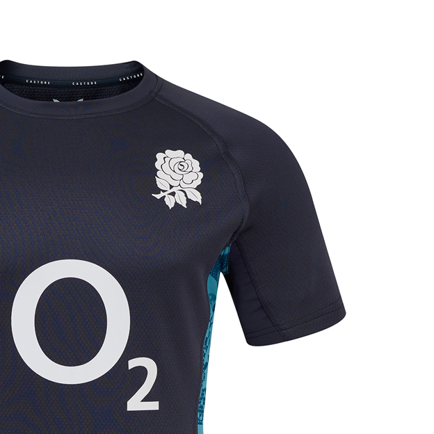 England Mens Limited Edition Calcutta Cup Since 1879 Contact Short Sleeve Training Jersey 25/26 Inkwell/Storm Blue - RFU Rose