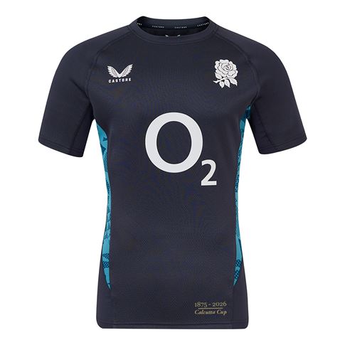 England Mens Limited Edition Calcutta Cup Since 1879 Contact Short Sleeve Training Jersey 25/26 Inkwell/Storm Blue - Front
