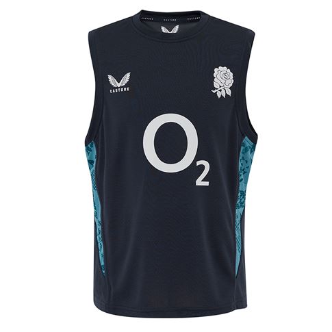 England Mens Performance Sleeveless Tee 25/26 Inkwell/Storm Blue - Front England Mens Performance Sleeveless Tee 25/26 Inkwell/Storm Blue - Front