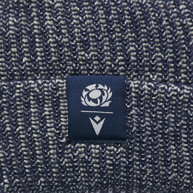 Scotland Waffle Beanie 26/27 Navy and Sand - Logo Close-up