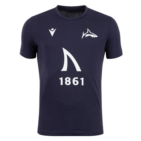 Sale Sharks Adults Travel Cotton T-Shirt 25/26 Navy - Front Sale Sharks Adults Travel Cotton T-Shirt 25/26 Navy - Front
