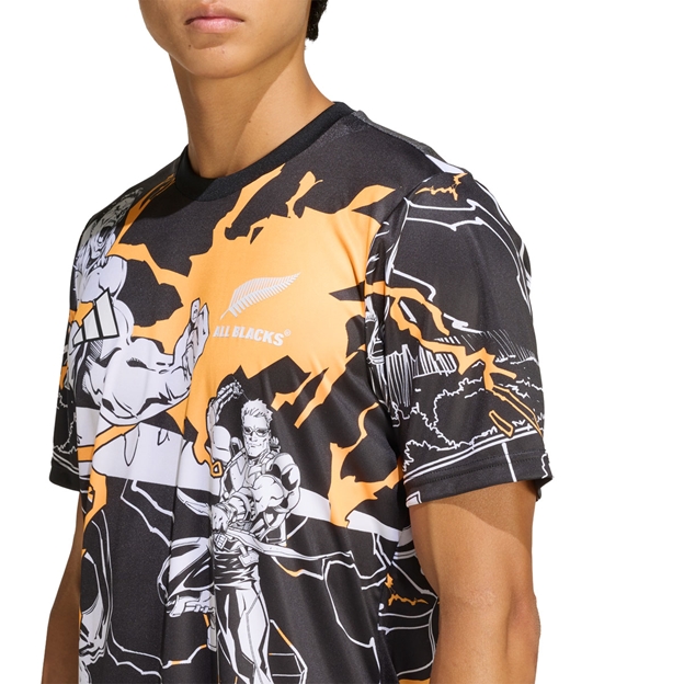 All Blacks Marvel Mens Home Rugby Shirt 25/26 Black - Chest Close-up