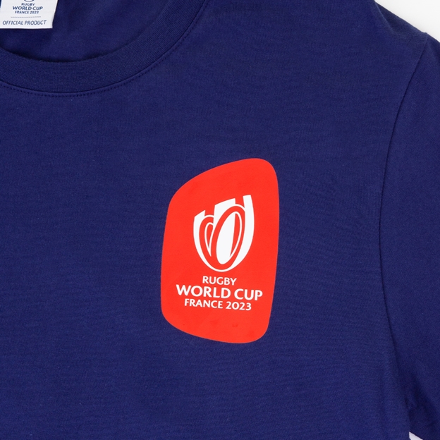Mens Rugby World Cup 2023 Map T-Shirt Navy Long Sleeve - Chest Logo Close-up