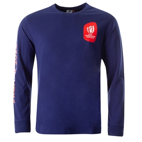 Mens Rugby World Cup 2023 Map T-Shirt Navy Long Sleeve - Front View