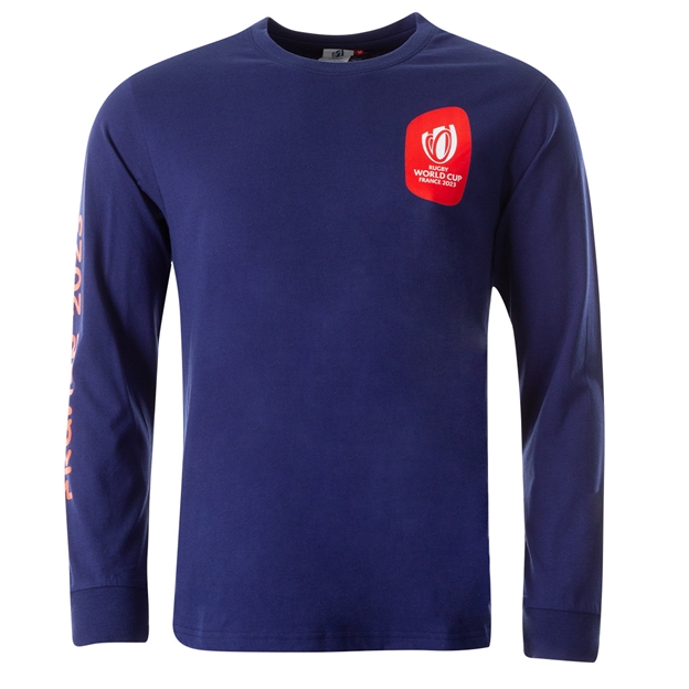 Mens Rugby World Cup 2023 Map T-Shirt Navy Long Sleeve - Front View