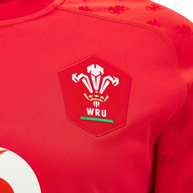 Wales Mens Home Rugby Shirt 26/27 Red - WRU Badge Close-up