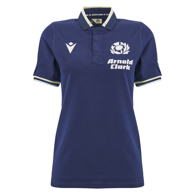 Scotland Womens Home Classic Cotton Rugby Shirt 26/27 Navy and Sand - Front View